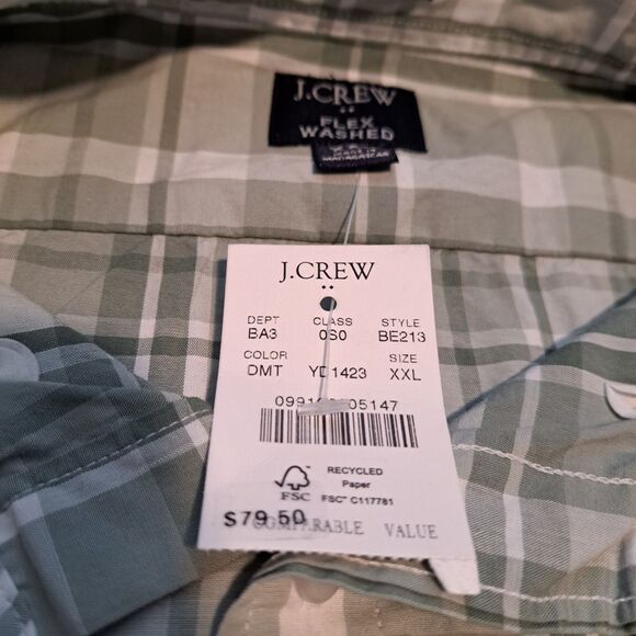 New J Crew Shirt Mens XXL Button Up Flex Washed Slim Untucked Green Plaid NWT - Picture 4 of 11